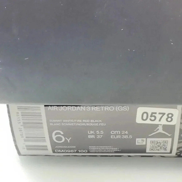 Jordan Kids Air Jordan 3 Retro (GS) Sneakers White Red 6Y DM0967-100 - Picture 8 of 8